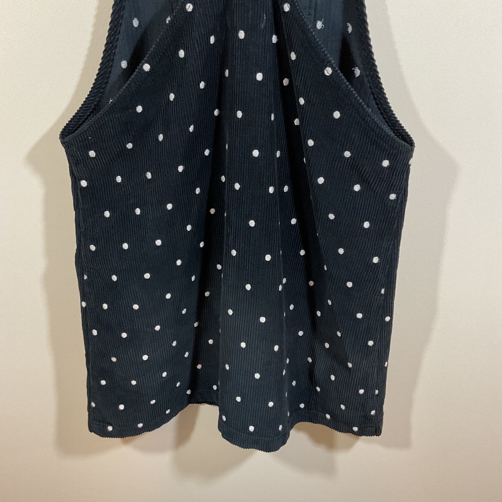 Topshop Black Polka Dot Corduroy Pinafore Overall Dress Women 8 Retro Schoolgirl - Picture 12 of 16